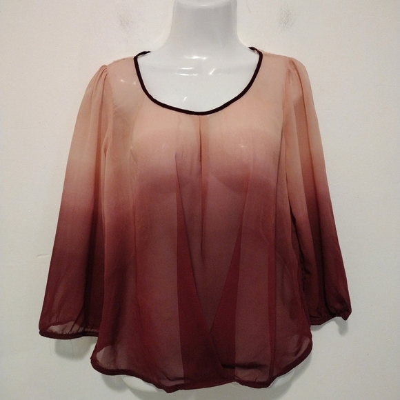 A. Byer - Burgundy Ombre Sheer Blouse - Picture 6 of 14